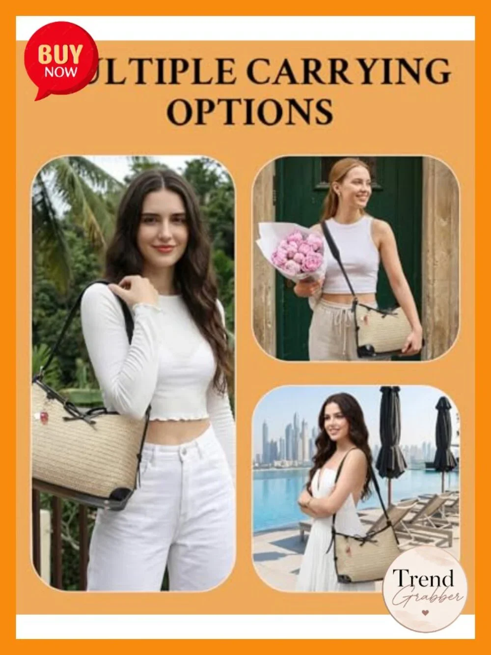 Straw Woven Hobo Crossbody Bag with Adjustable Strap Summer Tote